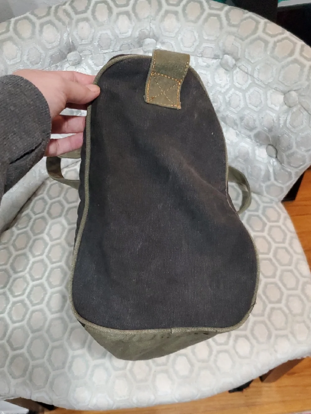 True Religion Canvas Duffel Bag in Black and Olive Trim
